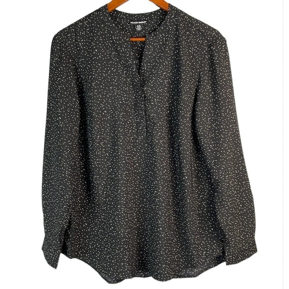 HILARY RADLEY NWOT Black White Speckled Long Sleeve Blouse Half Button V-Neck L - Picture 2 of 12